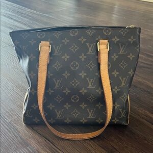Louis Vuitton Monogram Canvas Shoulder Bag - Dark Brown with Tan
